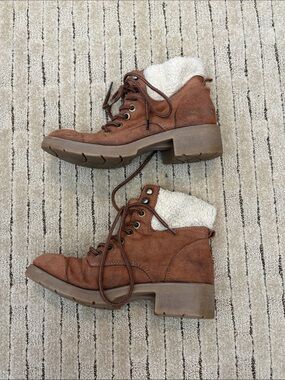 Target Tan Suede Lace-Up Ankle Boots with Ivory Sherpa Collar